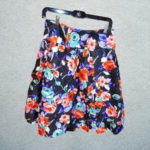 Express Skirt Silk Medium Floral Red & Black Y2K 90s